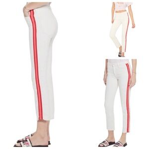 Mother Women's White Red Track-Stripe Straight-Leg Casual Jeans Size 24